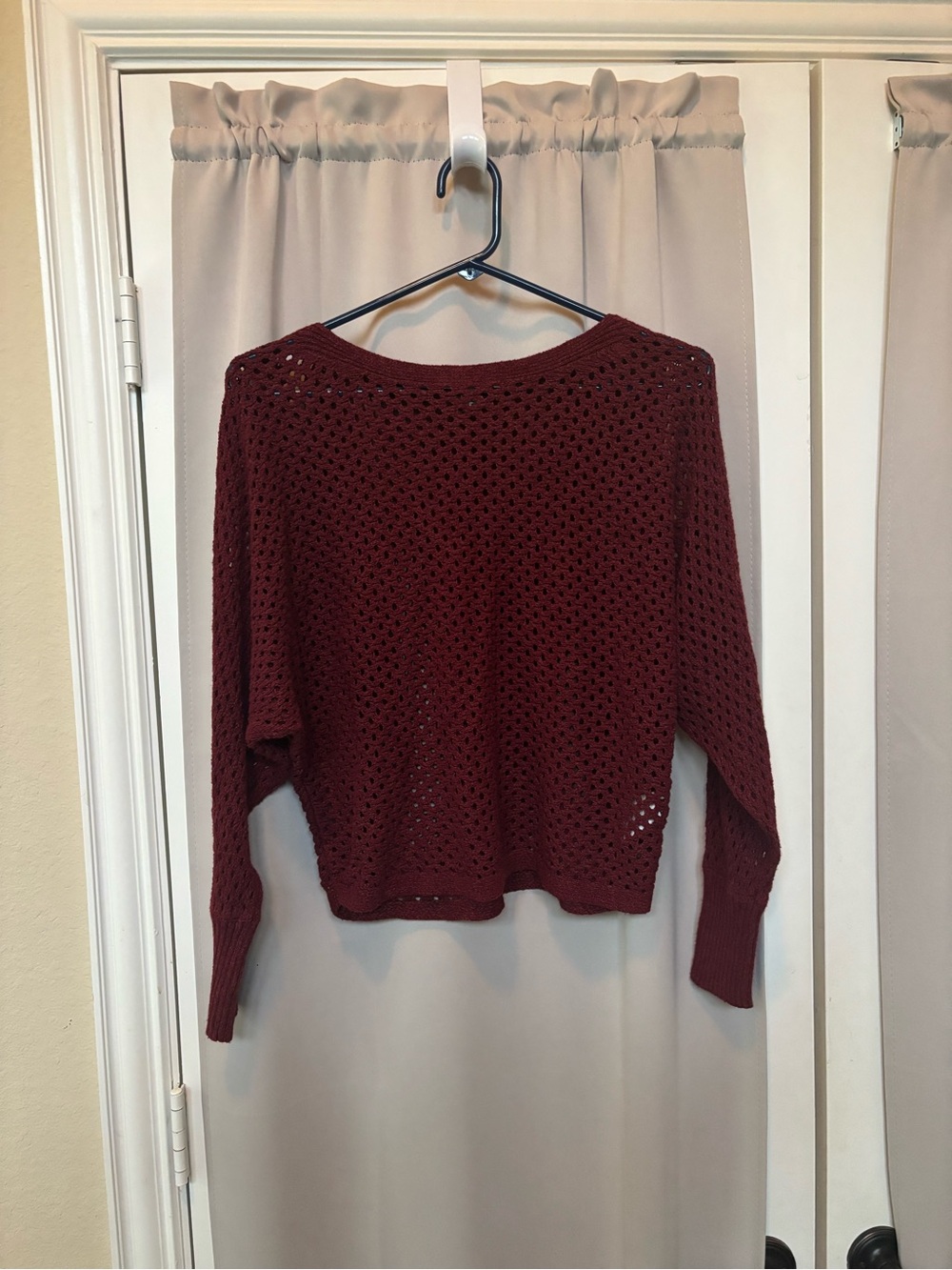 Express Open-Knit Scoop Neck Dolman sleeve Sweater in Maroon